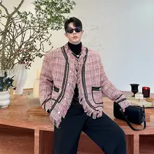 メンズ春秋用ヴィンテージ風粗花柄ジャケット【ピンク・デザイン性・カジュアル】