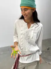 レース仕立て ルーズフィット詩人Tシャツ【流浪風・長袖・フリルデザイン】（セットアップ対応）