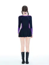 グラデーションパープルの長袖ワンピース水着【日焼け防止・上品デザイン・スポーツ用】