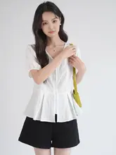 ファッションなVネックジッパーブラウス【大きいサイズ・ウエストシェイプ・夏用】