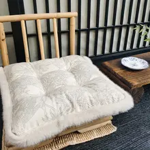 秋冬用 森林柄 タイガー デザイン座椅子用クッション【厚手・固定紐付き・ダイニング用】