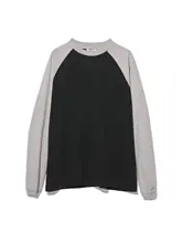 バイカラーラグラン袖ゆったり長袖Tシャツ【レトロスタイル・重ね着対応】