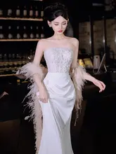エレガントなビスチェスタイルのウェディングドレス【サテン素材・フィッシュテール・結婚式用】