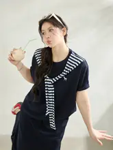 大きいサイズ レディース 夏用カジュアル 体型カバー Tシャツ【短袖・ダークブルー】とハイウエストロングスカート（セットアップ対応）