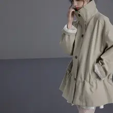 立ち襟デザインのドローストリングカジュアルコート【ワイドフィット・韓国風】