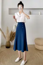 高腰フィッシュテールロングスカート【フリル付き・夏用・通勤向け・Aライン】