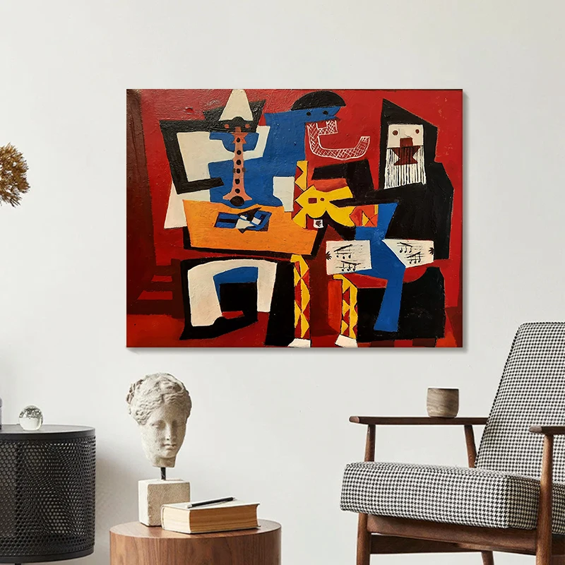 抽象的な三人の音楽家の手描き油絵【ピカソ風・リビングや玄関に最適な装飾画】 おうち時間を豊かにするおすすめアイテム