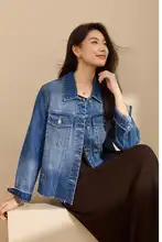 個性的なデニムジャケット【ストリートスタイル・ゆったりサイズ・秋用】