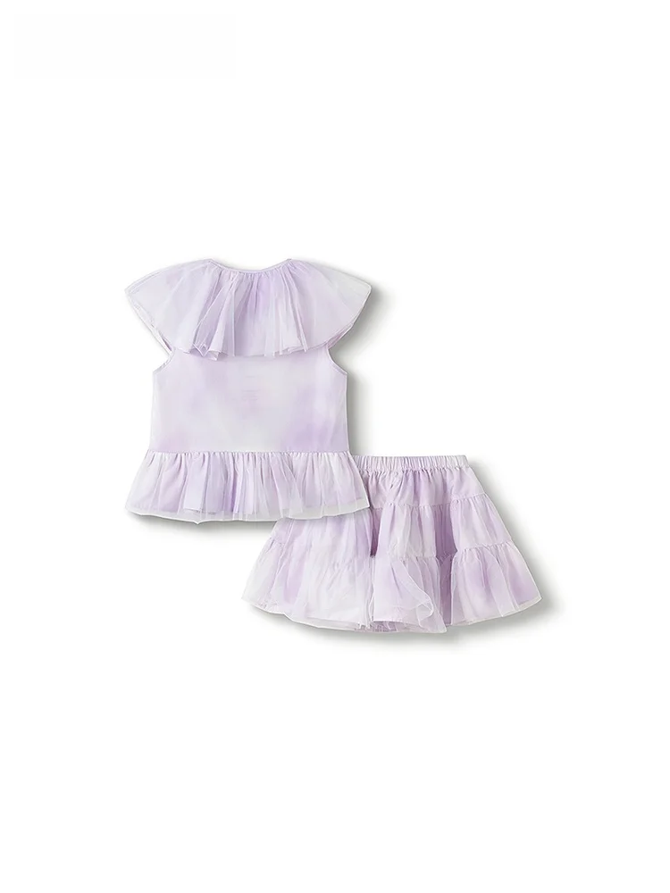女の子用夏のファッション セットアップ パープルとブルーのトーンで流行を意識