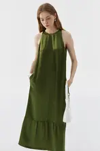 シンプルなデザインの吊り革ノースリーブワンピース【夏用・Aライン・サテン風】（セットアップ対応）