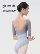 AIDance バレエ体操服【女性用・メッシュコンビ・レース付き・五分袖・ボディスーツ】