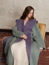 フード付き 手作りのダブルフェイスコート【女性用・ミドル丈・上質感】