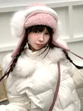 羊羔毛製耳あて帽子【冬用・女性用・ホワイト・温かさ抜群】