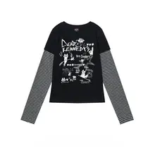 ストライプ切替デザインの長袖Tシャツ【春用・フィット感・ショート丈】（セットアップ対応）