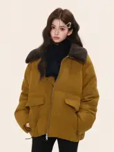 バイカラー翻领ダウンジャケット【男女兼用・厚手・保温・コーヒーカラー】