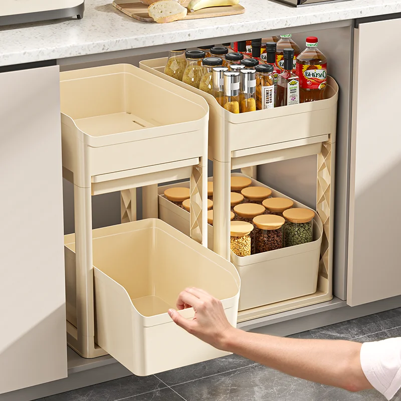 キッチン用 多層収納ラック【調理器具やおやつの整理・移動式・便利なデザイン】