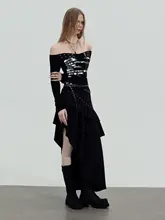 黒の不規則なロングスカート【ユニークなデザイン・スリム効果・女性用】