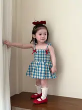 かわいいチェック柄のベビー用ノースリーブワンピース【夏用・連体衣・女の子用】