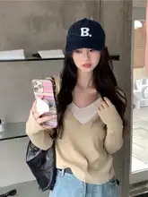 Vネックニットセーター【女性用・しゃれたデザイン・秋冬用・春先取り】（セットアップ対応）