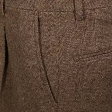 秋冬用 レトロコーヒーカラー メンズハーフパンツ【ウィンターウールブレンド・ヘリンボーン柄】