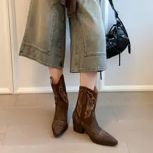 レディース ブラウン レトロイギリス風 ハイヒールショートブーツ【牛革・尖頭・秋冬用】