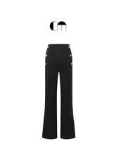 黒の羊毛製フレアパンツ【六粒ボタン装飾・秋用】