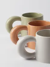 北欧風 シンプルデザイン 陶器製 マグカップ【家用・コーヒー・ティー・ミルク用】