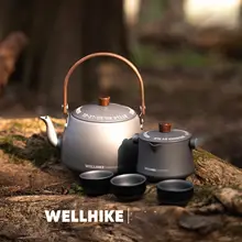WELLHIKE アウトドア用茶器【チタン灰色・携帯型フィルター付き・トラベル用・三杯用】（セットアップ対応）