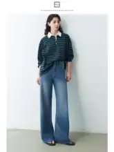 LRRE レディース ハイウエストワイドストレートデニムパンツ【ロング丈・スリム効果】