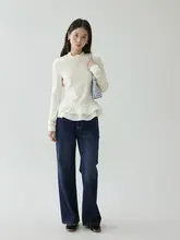 カットソー レディース ウール ダブルフリル インナー カジュアル 着回し 冬「VOOE」