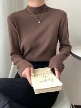 小立襟の長袖ニットトップス【シンプル・春秋冬用・女性用】