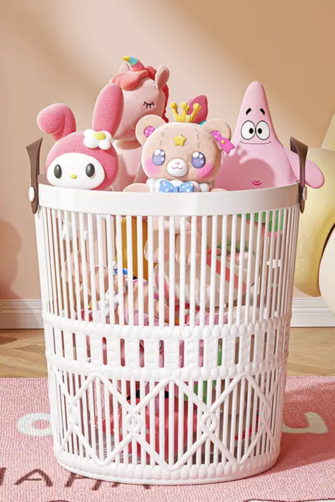 かわいいデザインのぬいぐるみ収納バスケット【特大・大直径・おもちゃ整理用】