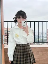 デザイン性抜群のネイビースタイル黒長袖白JK制服シャツ【春秋用】