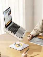 木製の360°回転式ノートパソコンスタンド【折りたたみ式・高さ調節可能・iPad対応・2-in-1】