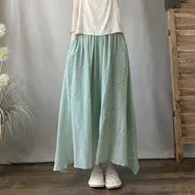 女性用 無地 コットンリネン 半身スカート【ウエストゴム・ゆったり・中長丈・2層仕立て】