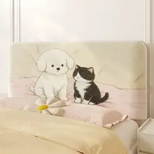 可愛い犬のデザインの防塵ベッドヘッドカバー【全包型・ストレッチ素材】