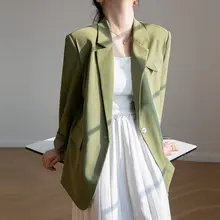 春秋用 グリーンブレザー【フィット・韓国風デザイン・肩がけスタイル】