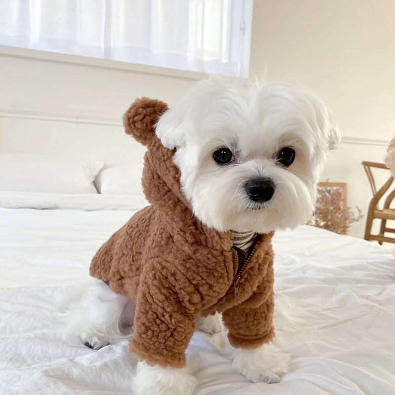 モコモコ 犬 パンチングスタイル ペット服 クマ変身 小型犬 秋冬用 ビション テディキャット