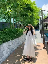 レディース 夏用 白色 フリルデザイン コットンマキシドレス【シンプル・リゾートスタイル】