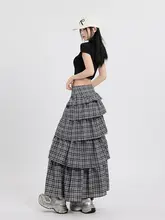 甘さ溢れるデザイン！チェック柄マキシスカート【重ね着風・ふんわりシルエット】