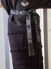 フレンチスタイルのビンテージ風編み込みベルト【コットンロープ・流れるフリンジデザイン】