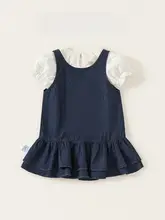 2点セット キッズ ガールズ デニム フリル襟Tシャツ 蝶結び ノースリーブワンピース ヴィンテージ フェミニン 夏 おしゃれ