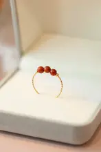 天然南紅瑪瑙の14Kゴールドメッキ重ね付けリング【個性的・復古風】