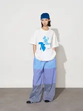 グラデーションチェック柄切替長パンツ