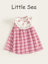 可愛いストロベリープリントの子供用ドレス【フリル付き・フリル衿・チェック柄】（セットアップ対応）