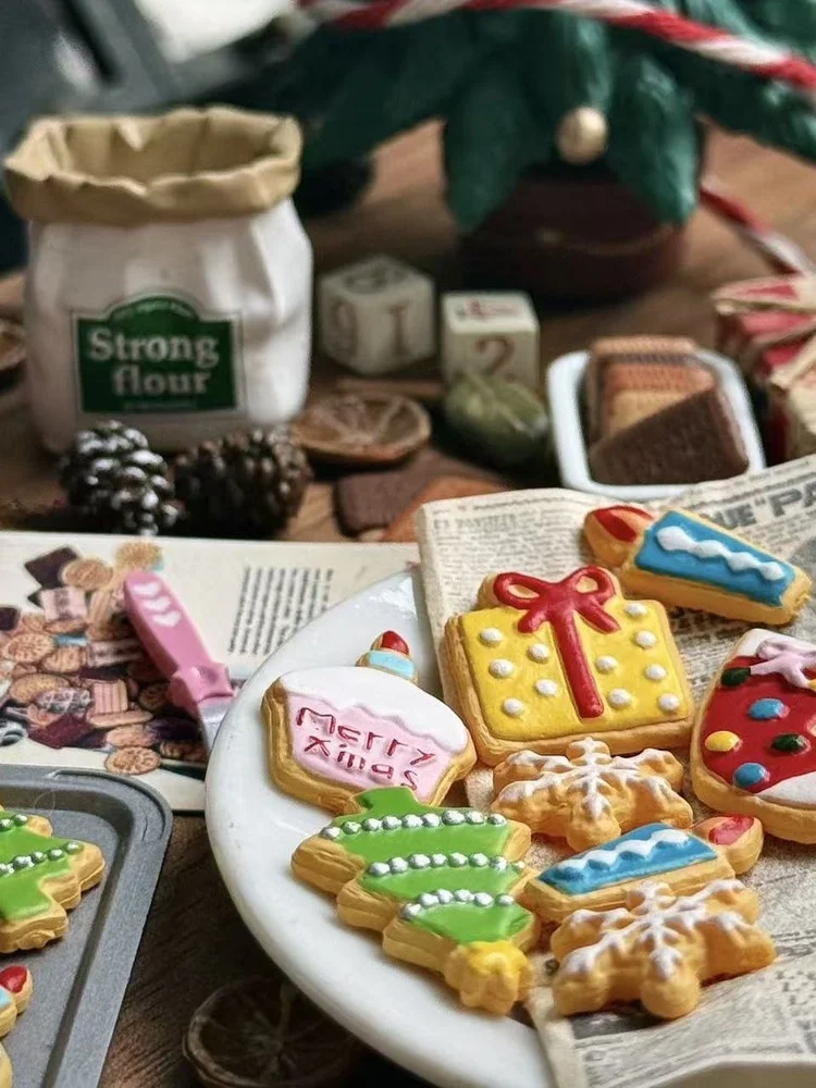 ミニチュアクリスマスアイシングクッキー模型：Blythe人形用シーンに最適な高精度モデル