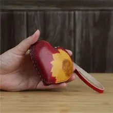 創造的なハート型小銭入れ【本革製・持ち手付き・コインやデータケーブル収納に最適】