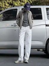 高腰のホワイトカジュアルロングパンツ【男女兼用・スリムフィット・皺になりにくい】（セットアップ対応）