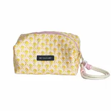 向日葵デザインの化粧ポーチ【携帯用・ハンドル付き・キャンバス素材】