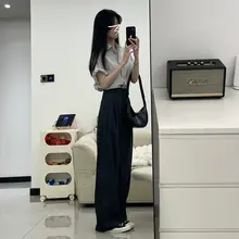 グレー 半袖シャツ レディース【夏用・ゆったりデザイン・カジュアル】